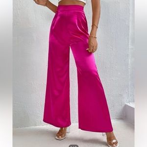 Pink shiny satin pants